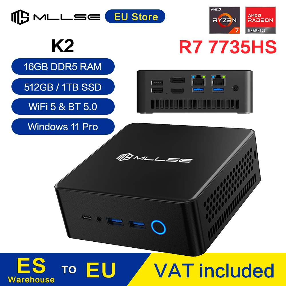 MLLSE K2 미니 PC AMD Ryzen 7 7735HS 프로세서 DDR5 16GB RAM 1TB SSD