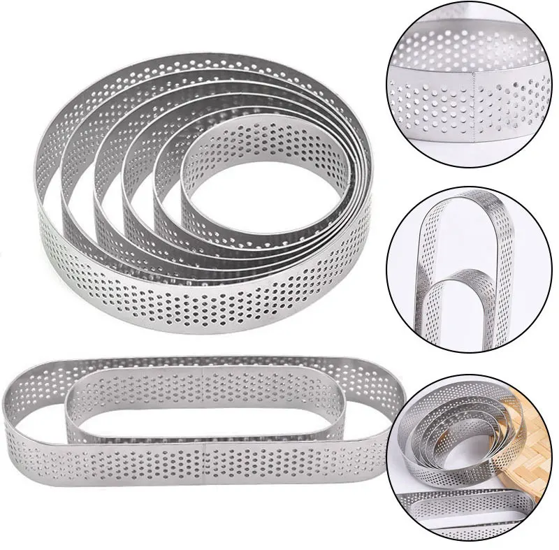 Edelstahl Perforierter Nahtloser Tortenring Quiche-Ring Tarteform Kuchenform Nahtloses Backzubehör Keksausstecher – Detail 5