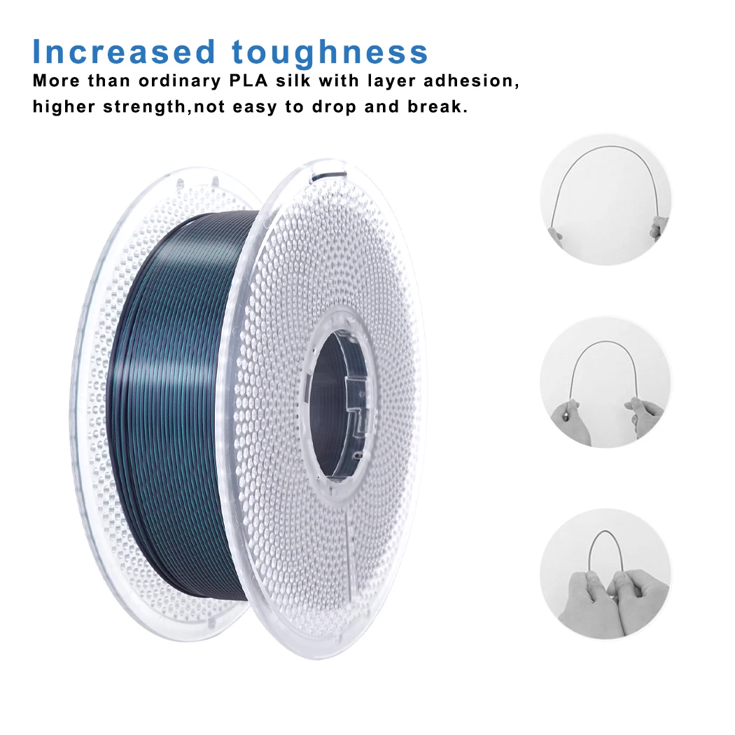 PLA 3D 프린터 필라멘트 1.75mm, 실크 광택 PLA 필라멘트, 스파클 실크 PLA, 그라데이션 듀얼 컬러 체인지(투컬러 블랙 그린, 1kg)