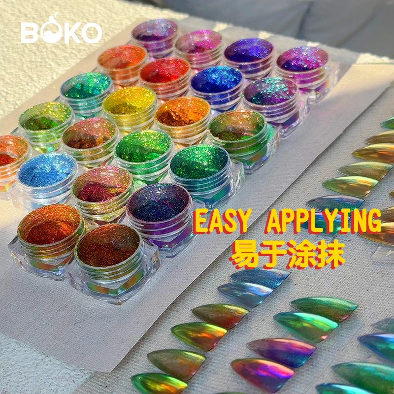 BOKO Chameleon Effect Nail Powder Dust Ultra fine Rich Glossy Pigment Mermaid Mirror Chrome For DIY Nail Art Decoration
