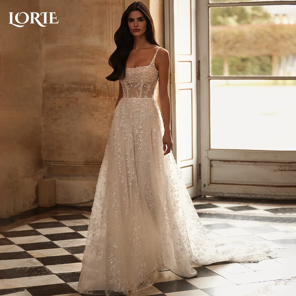 LORIE Sexy Shiny Sparkly Wedding Dresses A-line Spaghetti Straps Sweetheart Princess Bridal Gown vestidos de novia