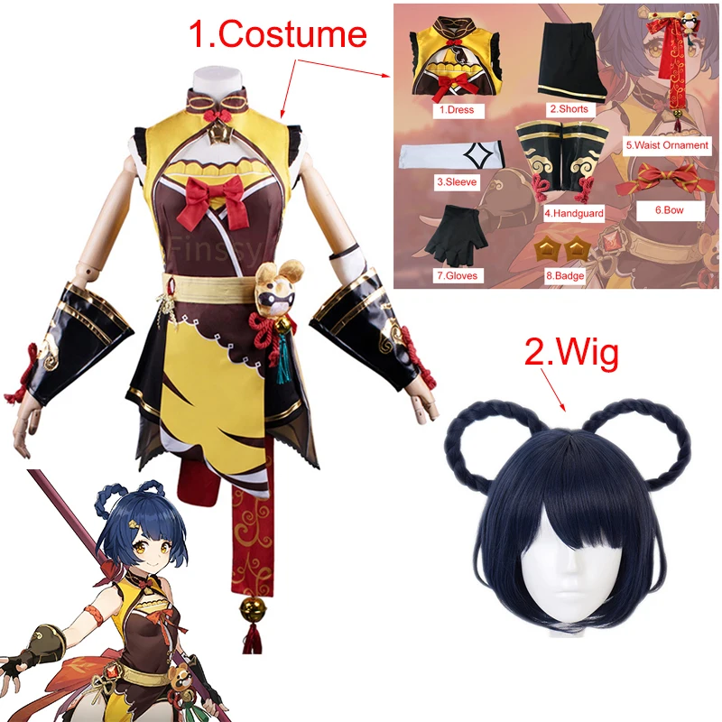 

Genshin Impact Halloween Women's Costume Liyue XiangLing Cosplay Comic Show Costume Including Badge Belt Gloves