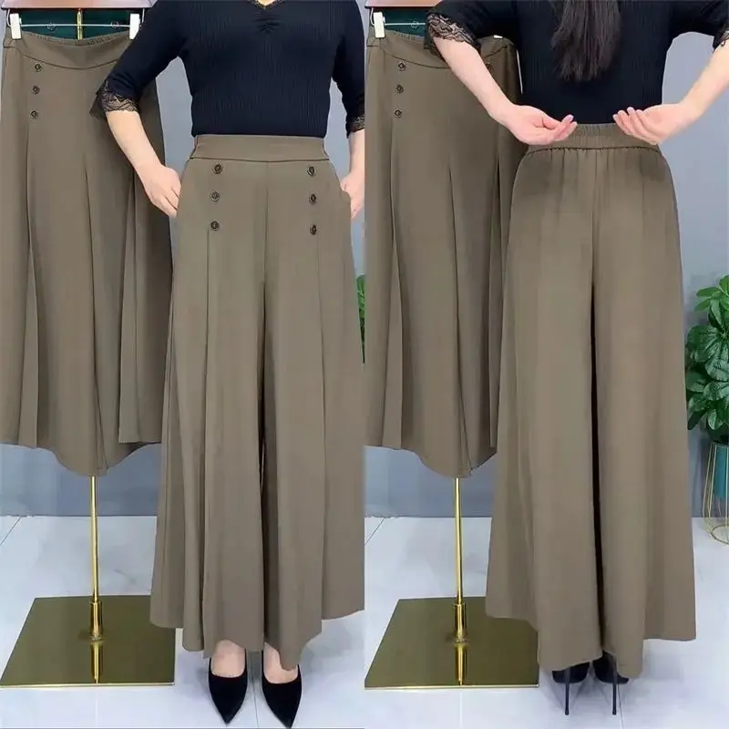 Fashion Casual Loose Plus Size Wide Leg Pants Female New Pleated High Waist Zipper Trousers Simplicity Comfortable Women Clothes