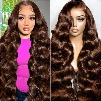 220 Density 40 Inches Chocolate Brown Body Wave 13x6 HD Lace Front Human Hair Wig 13x4 Lace Frontal Wig Brazilian Remy Hair Wigs 1
