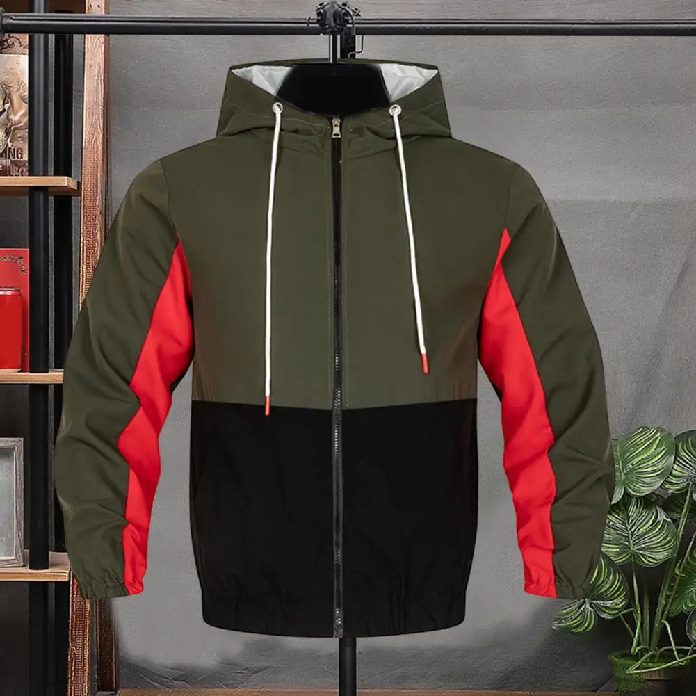 

Long Sleeve Outwear Stylish Men's Hooded Jacket with Patchwork Design Long Sleeve Zipper Placket for Spring Autumn Streetwear