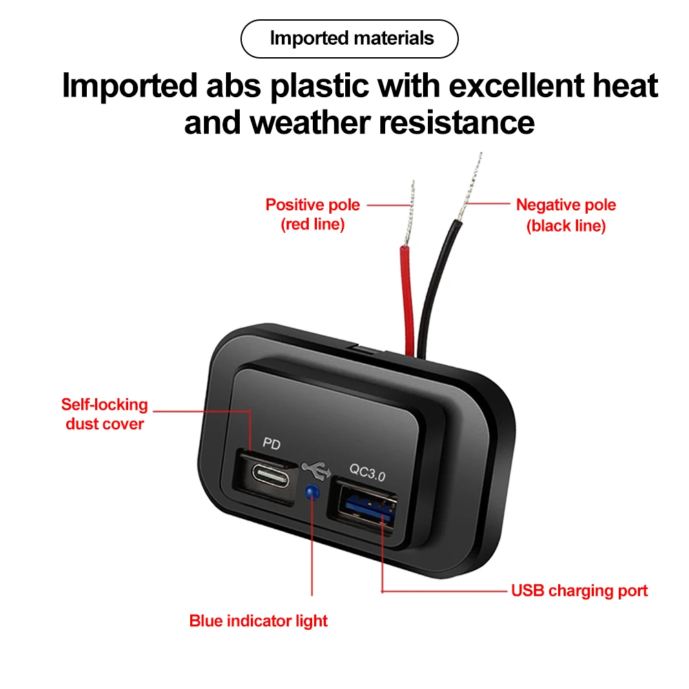 QC3.0 PD 차량용 충전기 소켓 빠른 충전 듀얼 USB 충전기 콘센트 패널 전원 어댑터 트럭 캠핑카 캐러밴 액세서리 12/24V