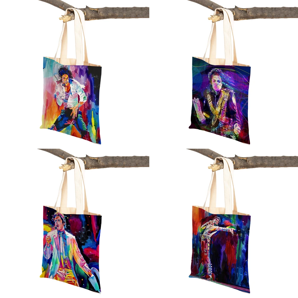 Michael Jackson Shopping Bag Double Print Shopper Supermarket Bags Design Women Handbag Eco Portable Convenient Storage Tote