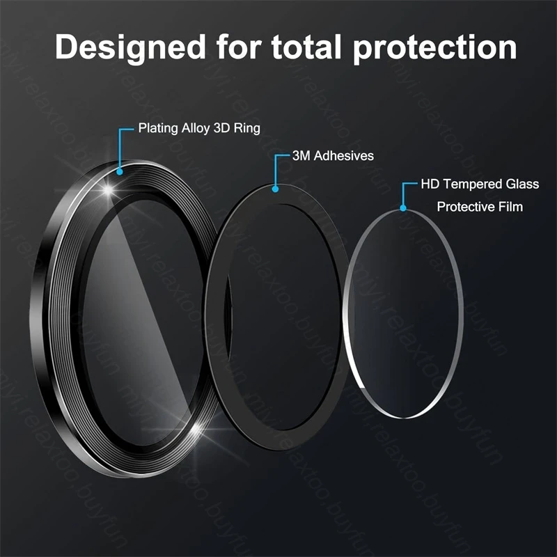 Premium Metal Camera Protector Ring with Tempered Glass Back Cover