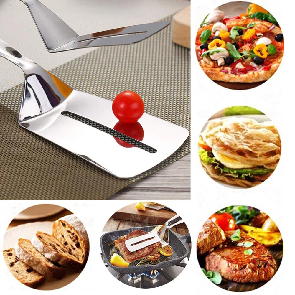 VIVEFOX Steak Clamps, Tongs for Cooking, Fish Spatula, Grill Tongs  Multifunctional Stainless Steel Food Flipping Spatula Tongs, for Fish Bread  BBQ 