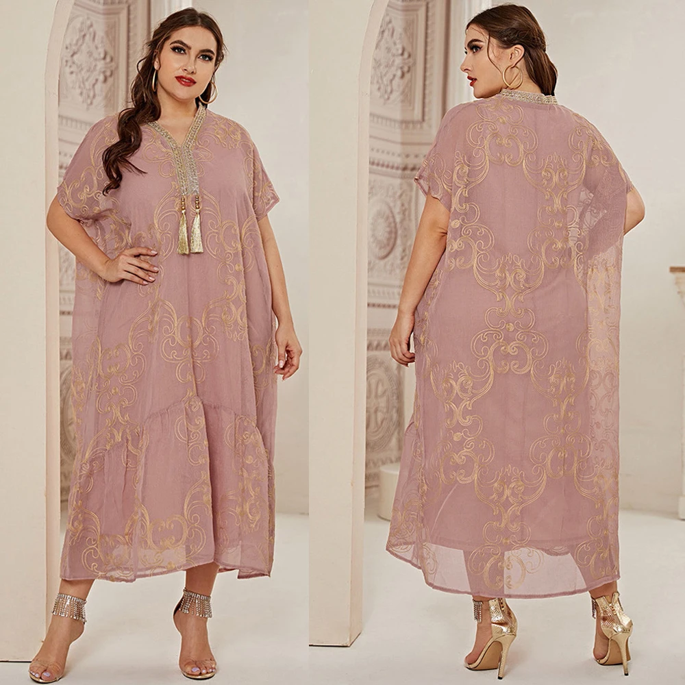 

Ethnic Turkey Arabic Abaya Kaftan Muslim Women Long Dress Islamic Embroidery Kaftan Suumer Casual Maxi Robe Gown Plus Size 5XL