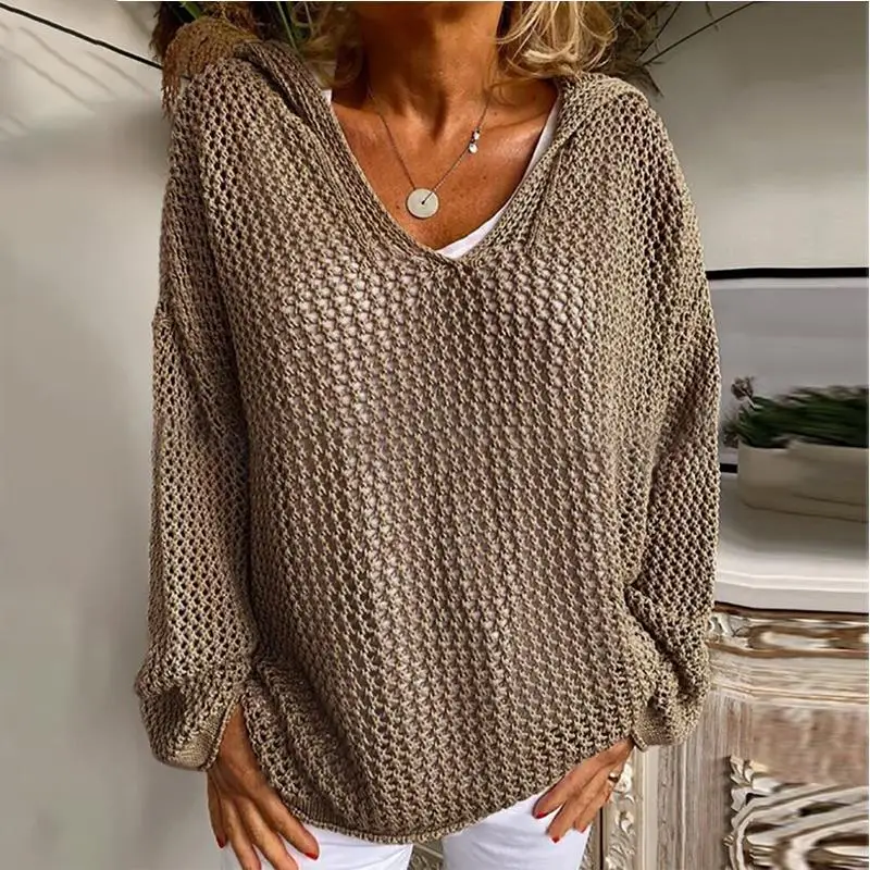 Women Hollow Out Pullover Sweater Tops Long Sleeve