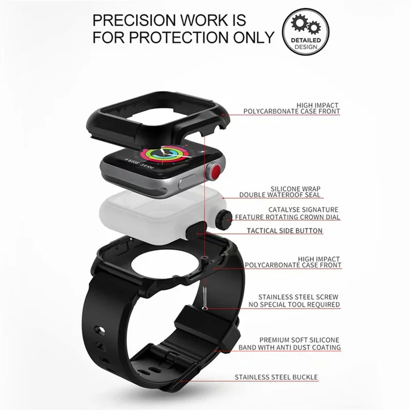 Waterproof Shell Case for Apple Watch 9 8 7 45mm 41mm Outdoor Sports Silicone Bracelet Wristband IWatch 6 5 4 SE 44mm 40mm 42mm