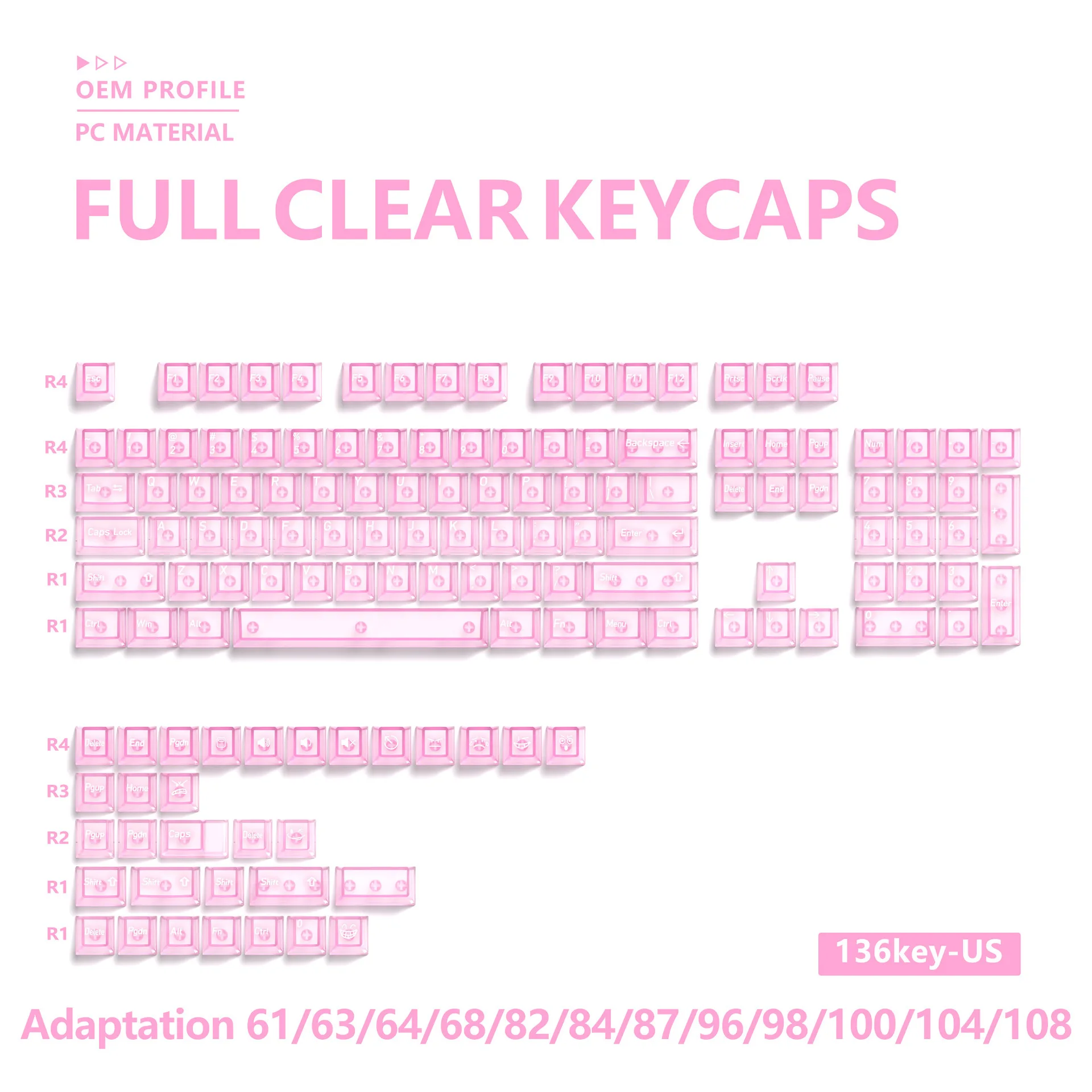 Multilingual Transparent Mechanical Keyboard Keycaps Set - 136 Keys