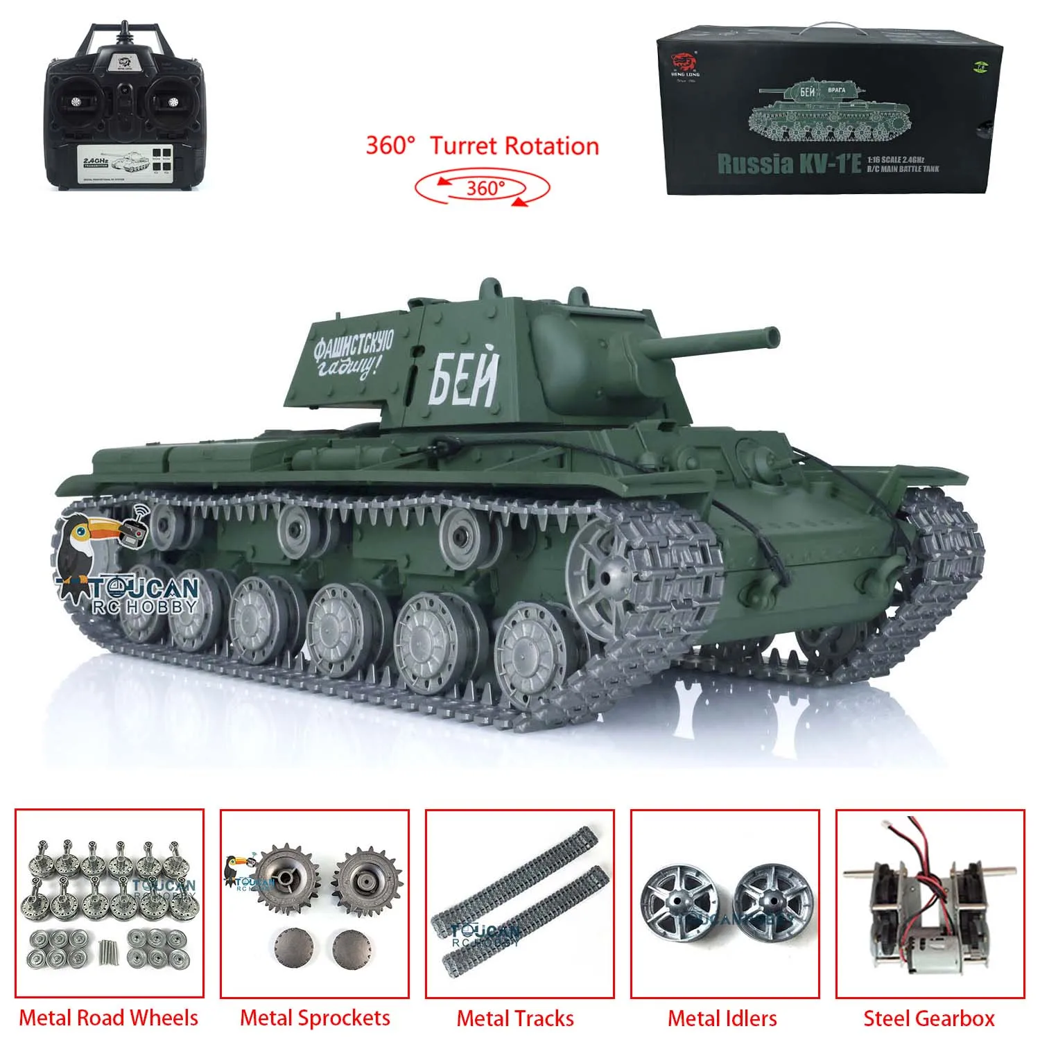 HENG LONG 1/16 7.0 Customized Soviet KV-1 RTR RC Tank 3878 Metal Tracks Wheels Bearings Spring Steel Gearbox Army Toys TH17467 3
