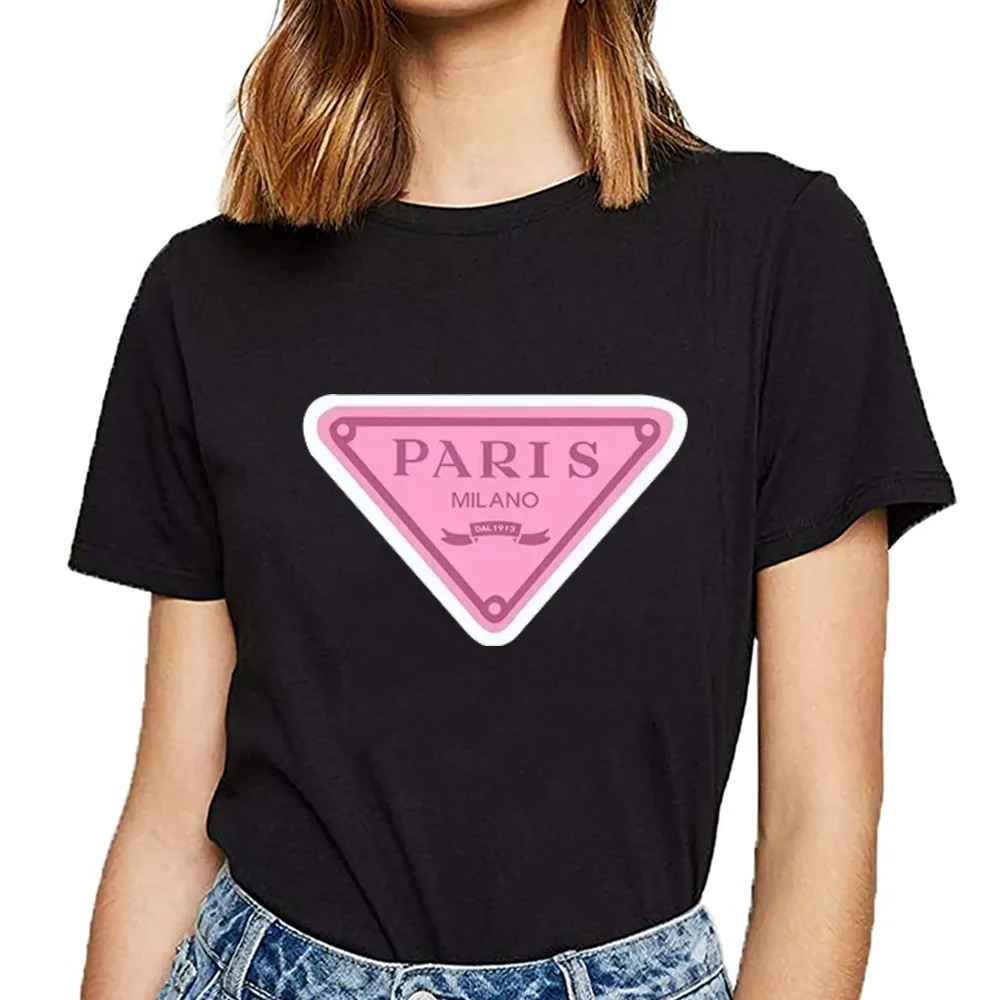 Fashion Paris Printed Short Sleeved Shirt Women Hip Hop Casual T-shirt Short Sleeved Round Neck Casual Top Autumn and Winter 1