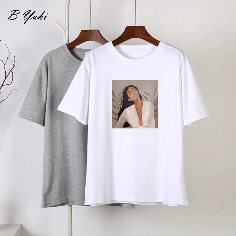 

Blessyuki Aesthetic Printed T Shirt Women 2022 Summer Oversized 100% Cotton Harajuku Tee Cusual Vintage Soft Female Tops Tshirt