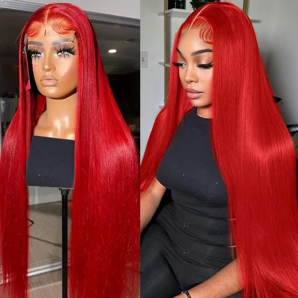 Human Hair Wig Luvin 13x4 13x6 Hot Red Bone Straight Human Hair Lace Front Wig 30 32 Inch Colored Transparent Lace Frontal