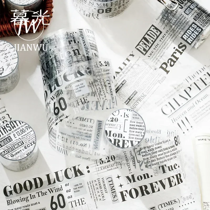 JIANWU 50mm*200cm Nostalgia Monologue Series Vintage English Text Material Collage PET Tape Creative DIY Journal  Stationery 2