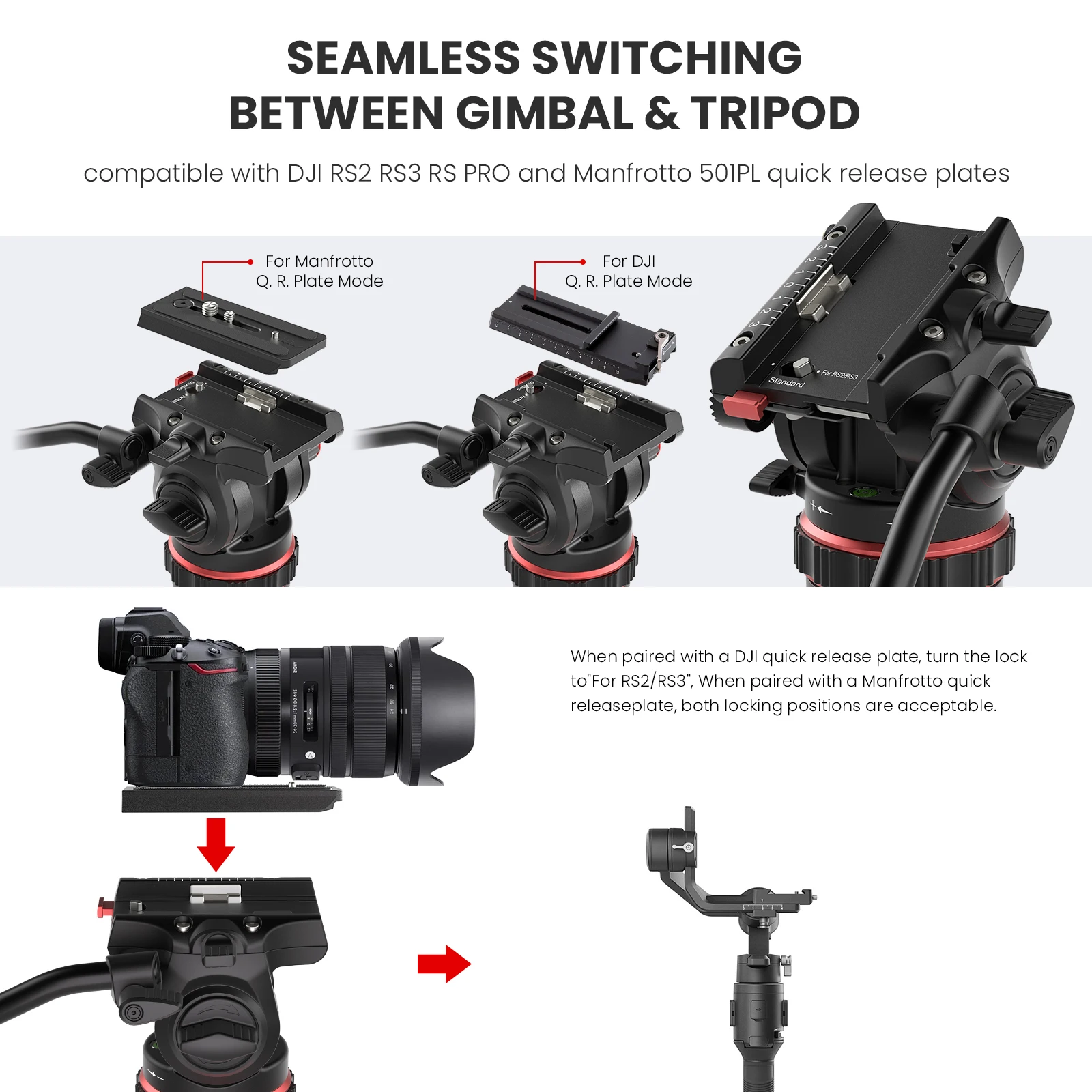 삼각대 헤드 삼각대 팬 틸트 유압 유체 비디오 헤드 퀵릴리즈 플레이트, Dji Rs 짐벌 맨프로토 Dslr 카메라와 호환