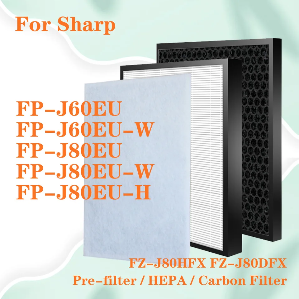 Set de 2 filtre HEPA FZ-J80HFX charcoal FZ-J80DFX pentru Sharp FP-J80EU-W FP -J60EU-W FA46