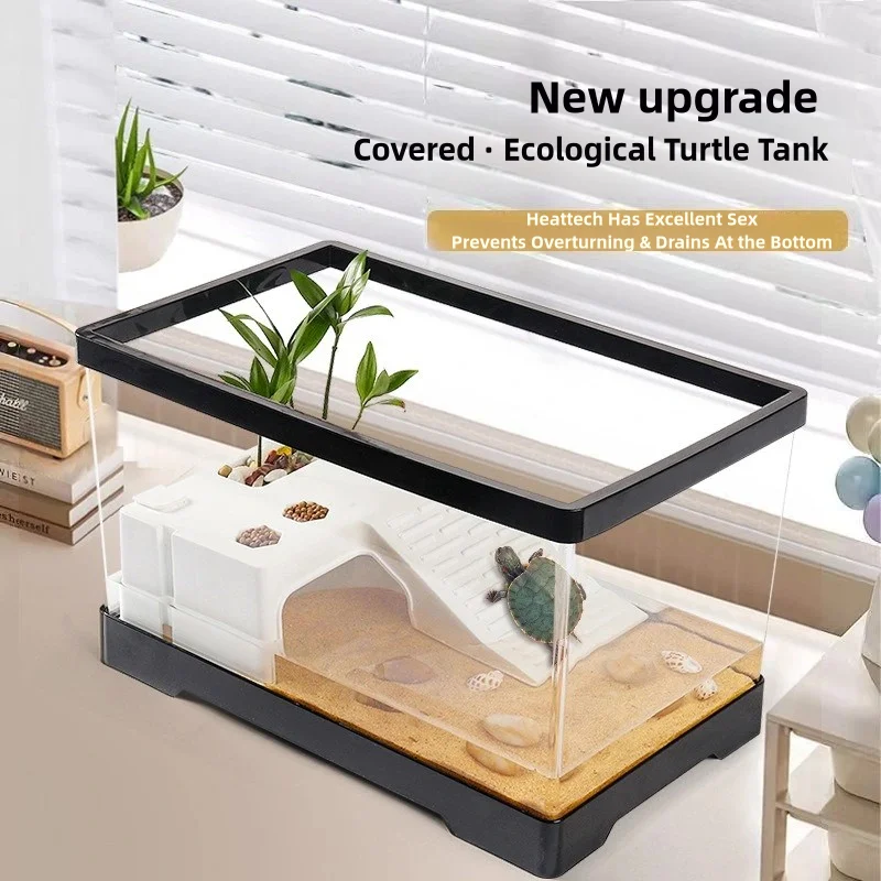 Transparency Turtle Tank Breed Feed Area Cage Reptile Habitat Turtle Tank Bottom Drainage Enclosure Starter Indoor Decor turtle tank enclosure