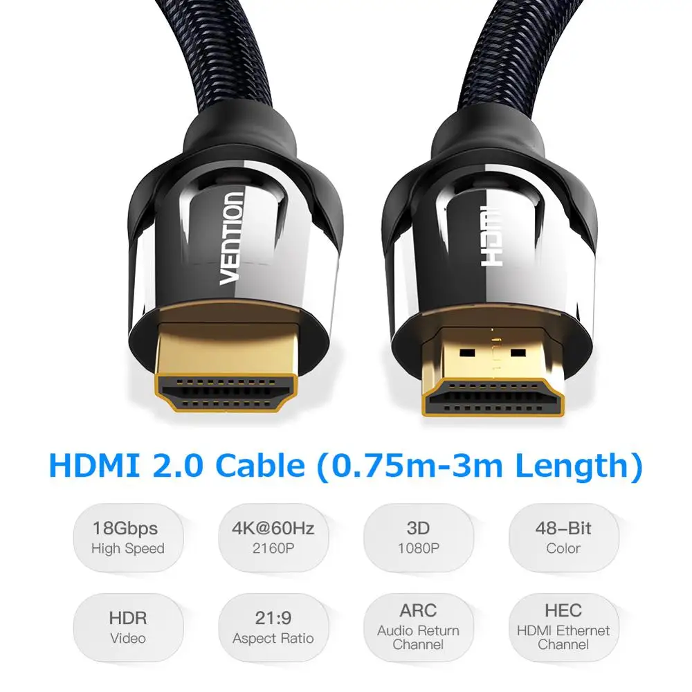 Vention-HDMI ̺ 4K HDMI 2.0 ̺ ڵ PS4  TV 4K й ġ ڽ ͽٴ, 60Hz  ī ̺ HDMI 3m
