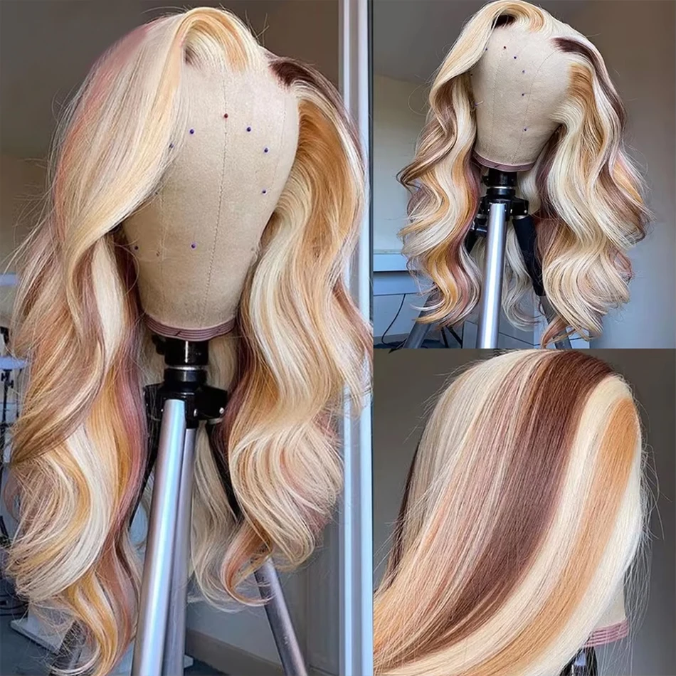4/613 Highlight Wig Human Hair Body Wave 613 Blonde Brown Colored 13x4 HD Lace Frontal Wig Glueless Wigs Raw Human Hair Woman 3