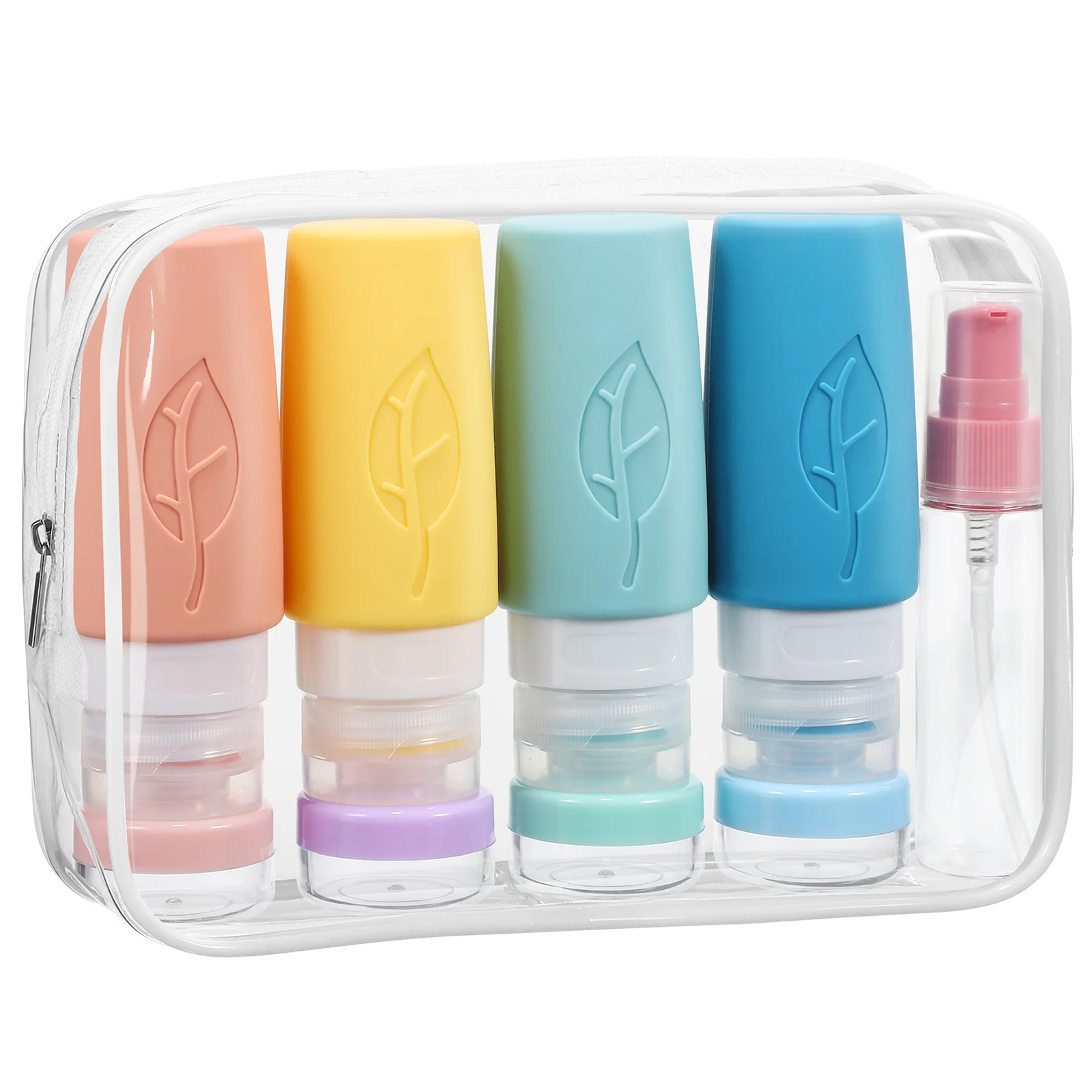 Leaf-shaped Travel Silicone Dispensing Bottle Set Makeup Set Dispenser Bottled Spray Pvc Bag Press Pump Bottles Empty