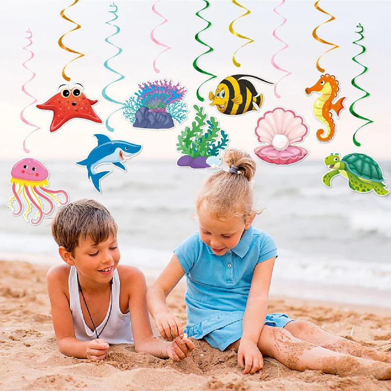 Under The Sea Party Hanging Spirals Shell Starfish Seahorse Seaweed Garland Pendant Happy Summer Ocean Birthday Party Decoration