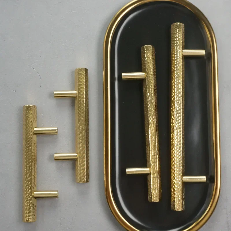 Hexagonal Brass Handle para Porta do Armário e Gaveta Longo Handmade Hammer Pattern High-end Hardware Decoração de Casa