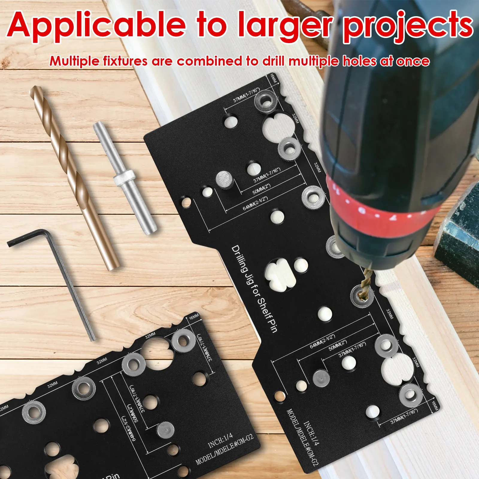 6.35 mm plank pin jig, kast verstelbare plank pin mal aluminiumlegering boor gids sjabloon voor rechte gaten plank pin boren mal kast hardware plank plank
