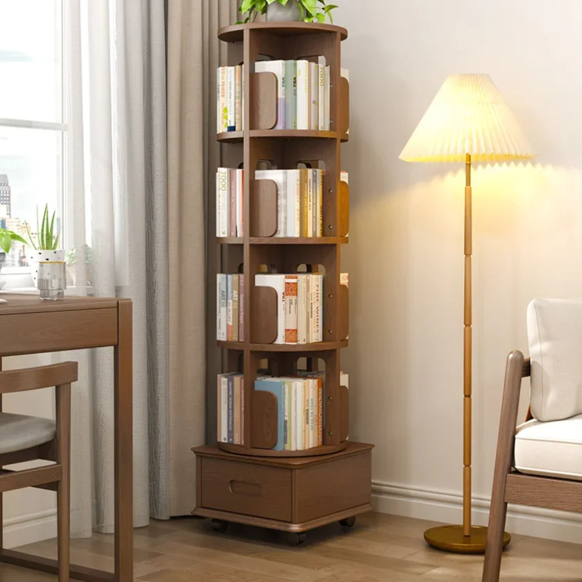 

Rotating bookshelf 360 degrees children's home bookcase living room solid wood floor-to-ceiling removable storage rack