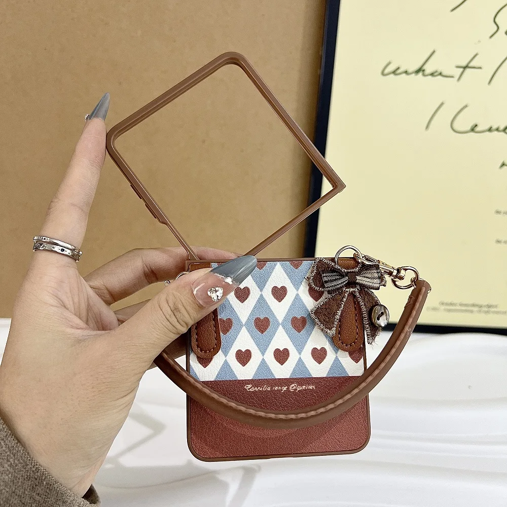 Korean Cute Love Heart Bowknot Phone Case with Bracelet - Shockproof Folding Cover