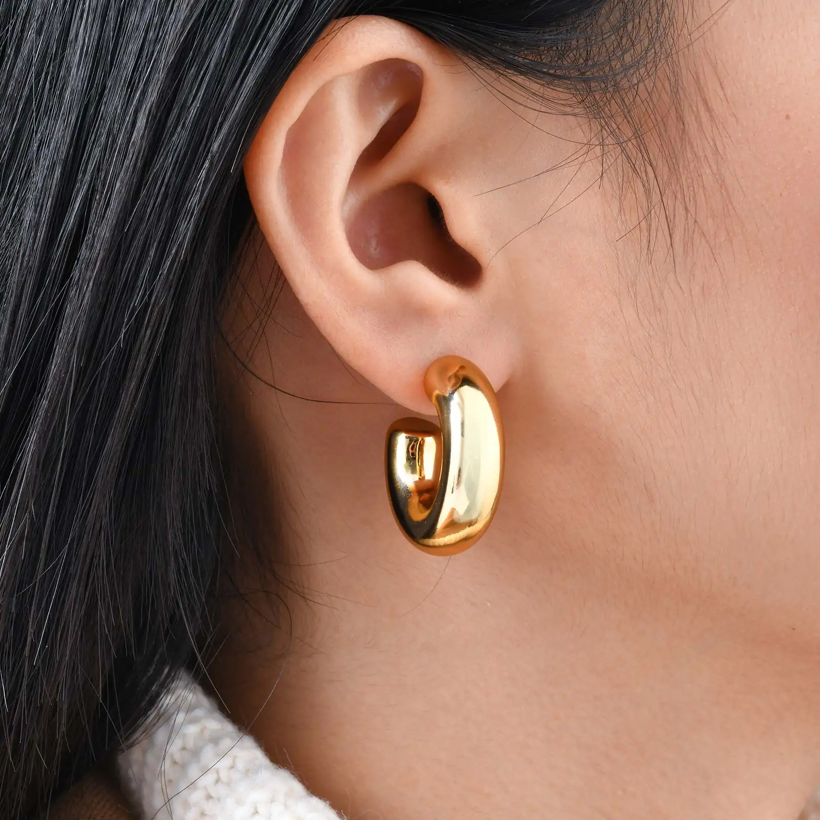 Minimalistische kreative unregelmäßige C-förmige Ohrringe, 3-teiliges Set goldfarbene Wassertropfen-Ohrringe, personalisierter Modeschmuck für Frauen – Detail 5