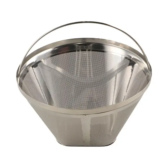 304 Stainless Steel Drip Coffee Machine Filter Fine Mesh Reusable Coffee Powder Basket with Foldable Handle Tea Strainer Cafe