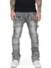 Men's Regular Fit Stacked Jeans Ripped Slim Fit Patch Distressed Destroyed Straight Denim Pants Hip Hop 3