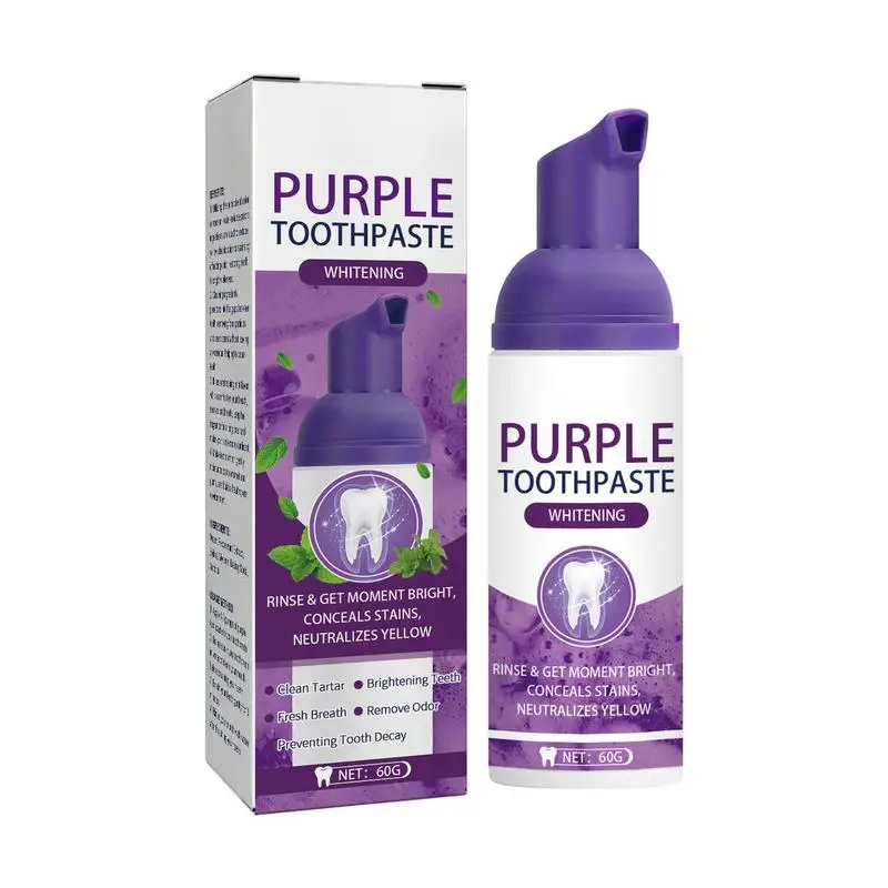 

Зубная паста Jaysuing purple для отбеливания зубов, 60 г, Освежающая дыхание зубная паста отбеливает зубы, очищает зубные пятна, Уменьшает неприятный запах дыхания