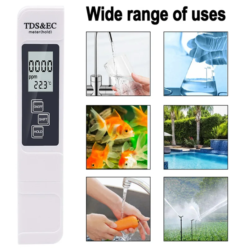 Water Quality Tester Digital LCD TDS EC Meter Pen Aquarium Pool Automatic Calibration Water Purity Test Temperature Meter