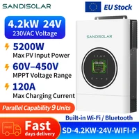 Convertisseur solaire hybride SANDISOLAR 4.2KW PLUS 24V 5200W Onde sinusoïdale pure 120A MPPT Hors réseau Parallèle WiFi APP 1