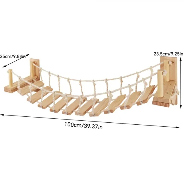1m Wall-mounted Wooden Cat Bridge with Rope Netting Comfortable & Sturdy Climbing Space for Cats Ideal for Indoor Cat Furniture 2