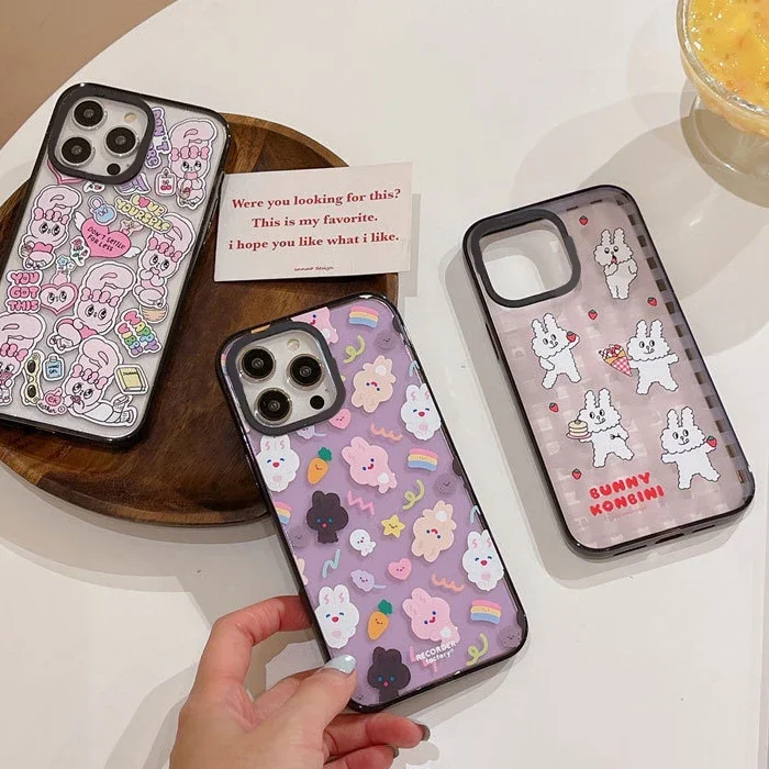 

2.0 Version Acrylic Upgrade Border Cute Rabbit Phone Case Cover for IPhone 11 12 13 14 15 Pro Max Case for IPhone 15 Pro Max