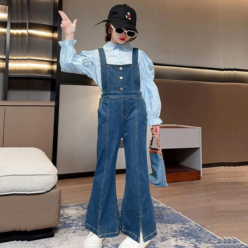 

Girls Children Denim Jumpsuit For Kids Baby Korean Vintage Lolita Overall Playsuit Long Pants 5 6 7 8 9 10 11 12 Years Old 2023