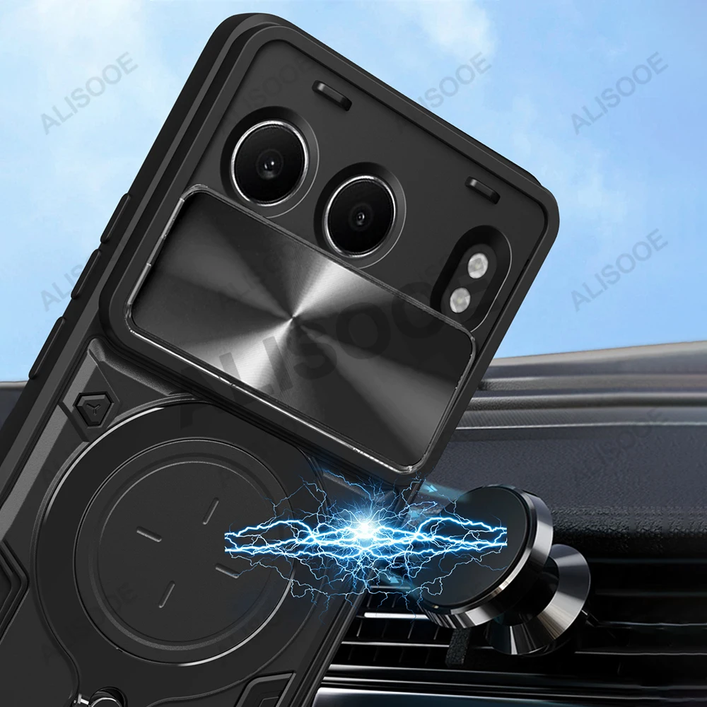Slide Camera Stand Phone Case with Magnetic Ring Holder - Shockproof Protective Cover