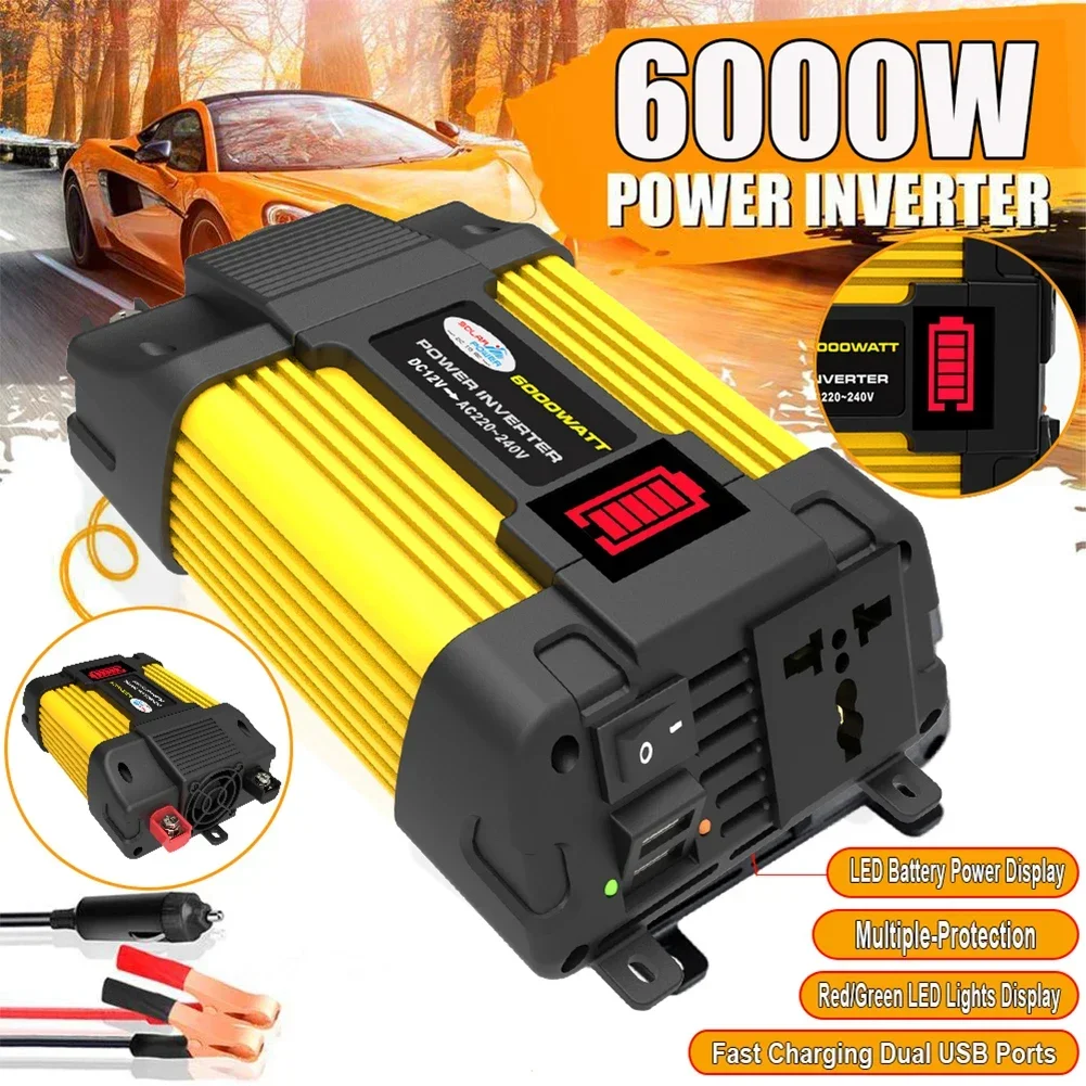 6000W Car Power Inverter LED Voltage Capacity Display Transformer Converter 12V to 110/220V Dual USB Inverter for Car Appliances vehicle inverter car converter inverter car inverter car power converter power inverter