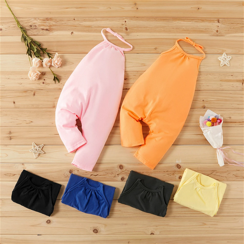 New Fashion Kids Baby Girls Strap Cotton Romper Jumpsuit Harem Trousers Lace Up Solid Sport Casual Loose Summer Clothes