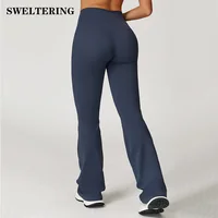 Leggings Women Bell-bottoms Push Up Wide Leg Pants Workout Tights Yoga Pants High Waist Elastic Gym Fitness Sports Cycling Pants