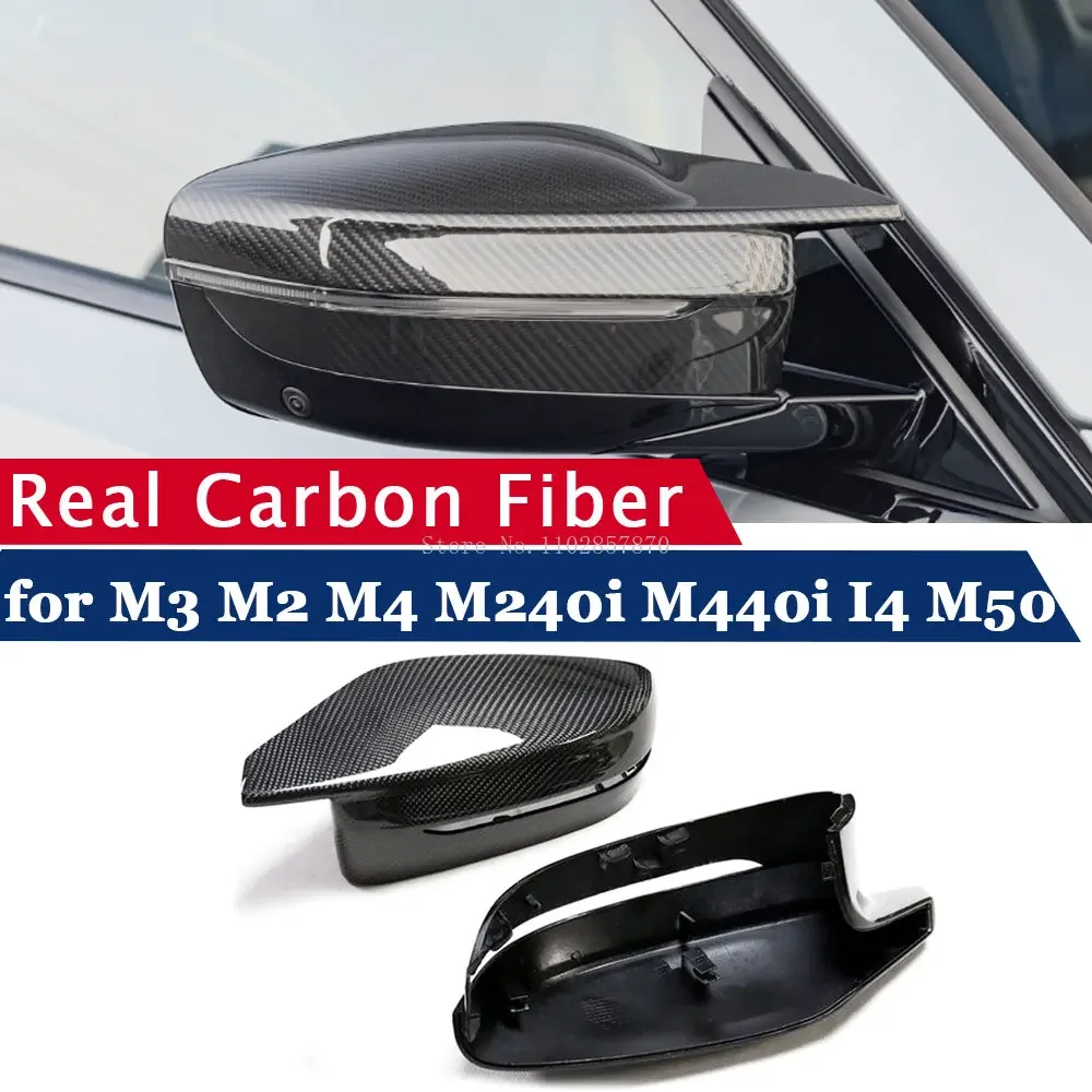 

RHD Rearview Mirror Cover for BMW M3 G80 M2 G87 M4 G82 G83 M240i G42 M440i G26 I4 M50 Real Carbon Fiber Side Mirror Shells Frame