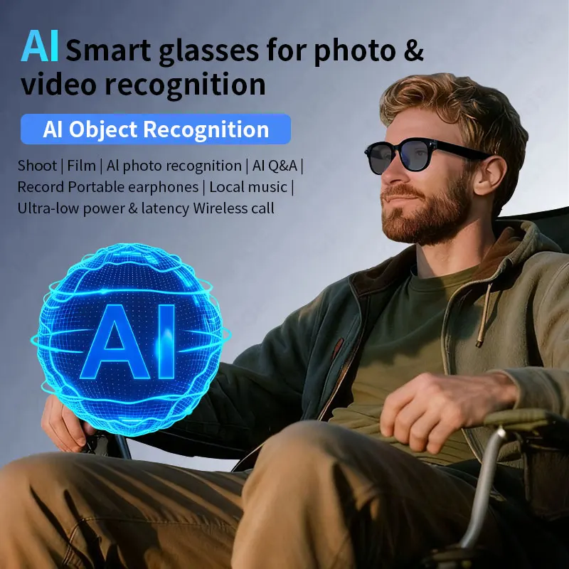 LIGE AI HD Smart Glasses 2MP Camera AI Photo Recognition Bluetooth Call Chat Voice Assistant Control 290mAh Smart Sunglasses New