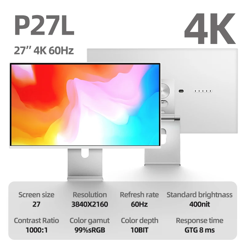 쿠이콘 27인치 알루미늄 합금 디자인 디스플레이 2K 4K 5K 해상도 144HZ 주사율 LCD 모니터 게이밍 PC 데스크탑 모니터