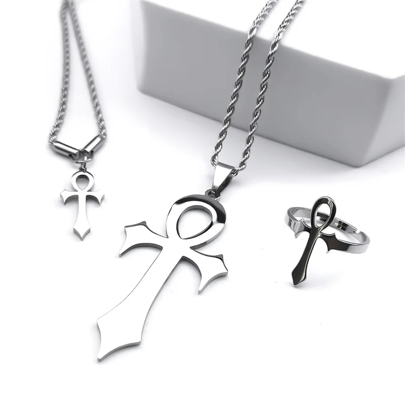 Edelstahl-Schmuckset, Kreuz, Ankh, Schlüssel des Lebens, ägyptische Halskette, Armband, Ring, Ohrring, Ägypten, Hieroglyphen, Crux, Ansata, Geschenke – Detail 12